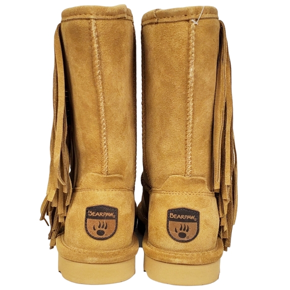 New Bearpaw Cherilyn suede fringe winter boots iced coffee wool blend fur pull - Picture 12 of 16
